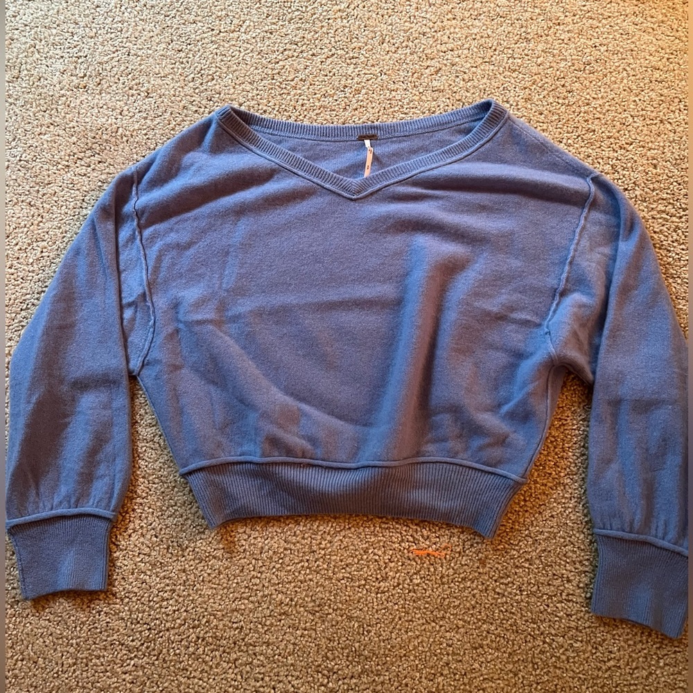 Blue Free People Cropped Cashmere Sweater